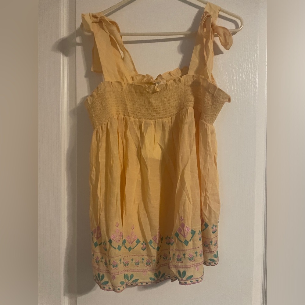 NWT Perch by Blu Pepper Butter Yellow Bohemian Floral‎ Embroidered Blouse 2X